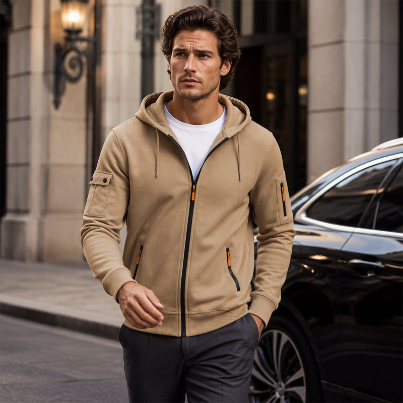 Herren-Cargo-Jacke mit durchgehendem Reißverschluss und Kapuze