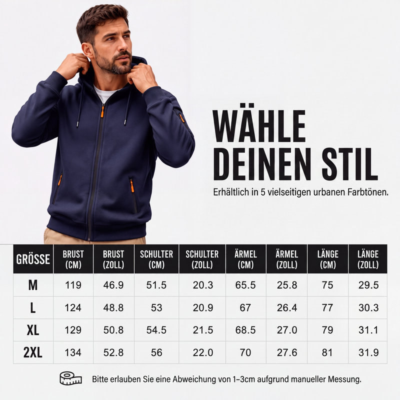 Herren-Cargo-Jacke mit durchgehendem Reißverschluss und Kapuze