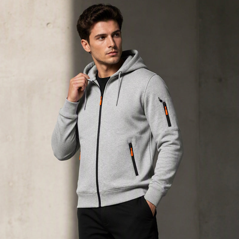 Herren-Cargo-Jacke mit durchgehendem Reißverschluss und Kapuze