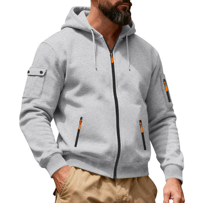 Herren-Cargo-Jacke mit durchgehendem Reißverschluss und Kapuze