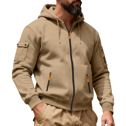 Herren-Cargo-Jacke mit durchgehendem Reißverschluss und Kapuze
