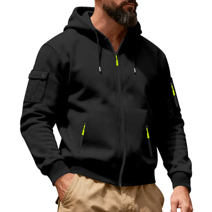 Herren-Cargo-Jacke mit durchgehendem Reißverschluss und Kapuze