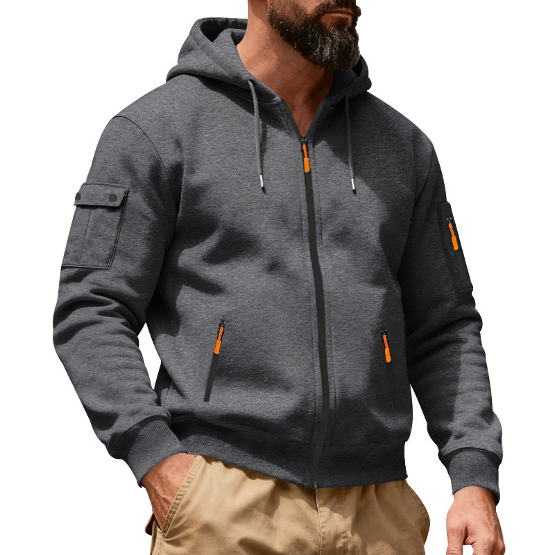 Herren-Cargo-Jacke mit durchgehendem Reißverschluss und Kapuze