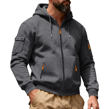Herren-Cargo-Jacke mit durchgehendem Reißverschluss und Kapuze