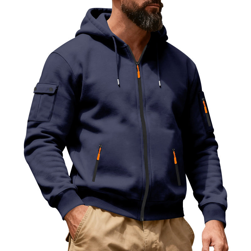 Herren-Cargo-Jacke mit durchgehendem Reißverschluss und Kapuze