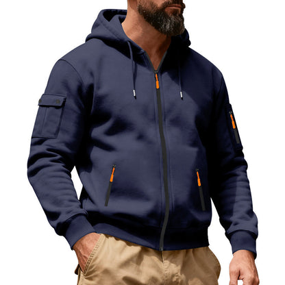 Herren-Cargo-Jacke mit durchgehendem Reißverschluss und Kapuze