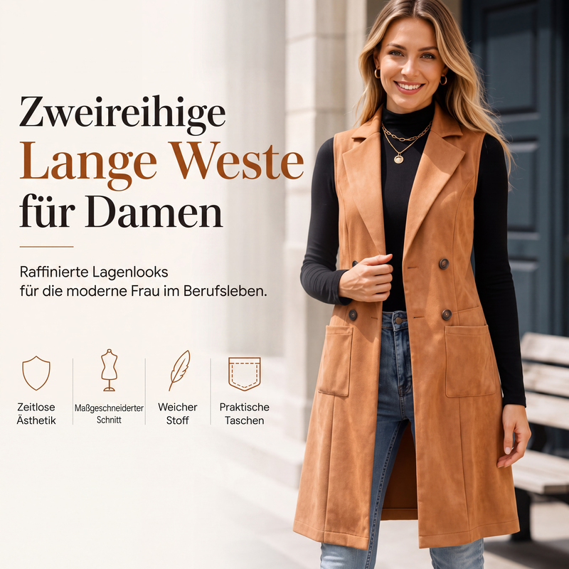 🧥✨ Neuheiten – Zweireihige lange Weste – elegant und vielseitig