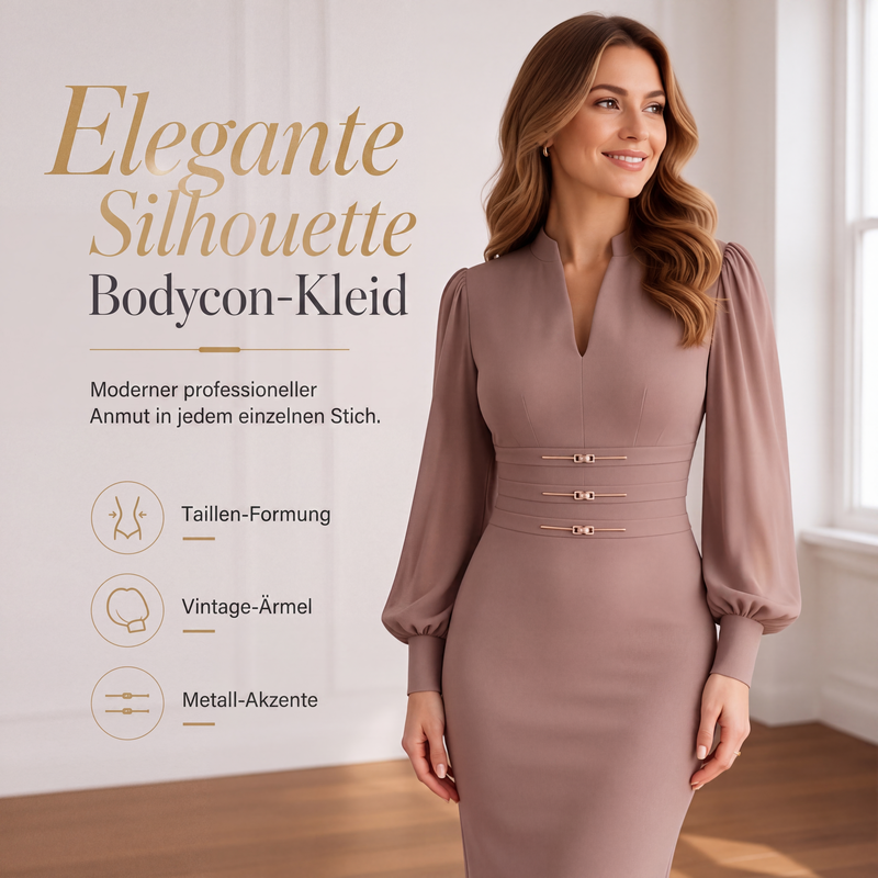 ⭐ 4,9 étoiles – ce n'est pas pour rien ! Elegantes figurbetontes Damenkleid mit V-Ausschnitt und Bischofsärmeln