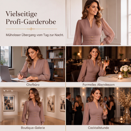 ⭐ 4,9 étoiles – ce n'est pas pour rien ! Elegantes figurbetontes Damenkleid mit V-Ausschnitt und Bischofsärmeln