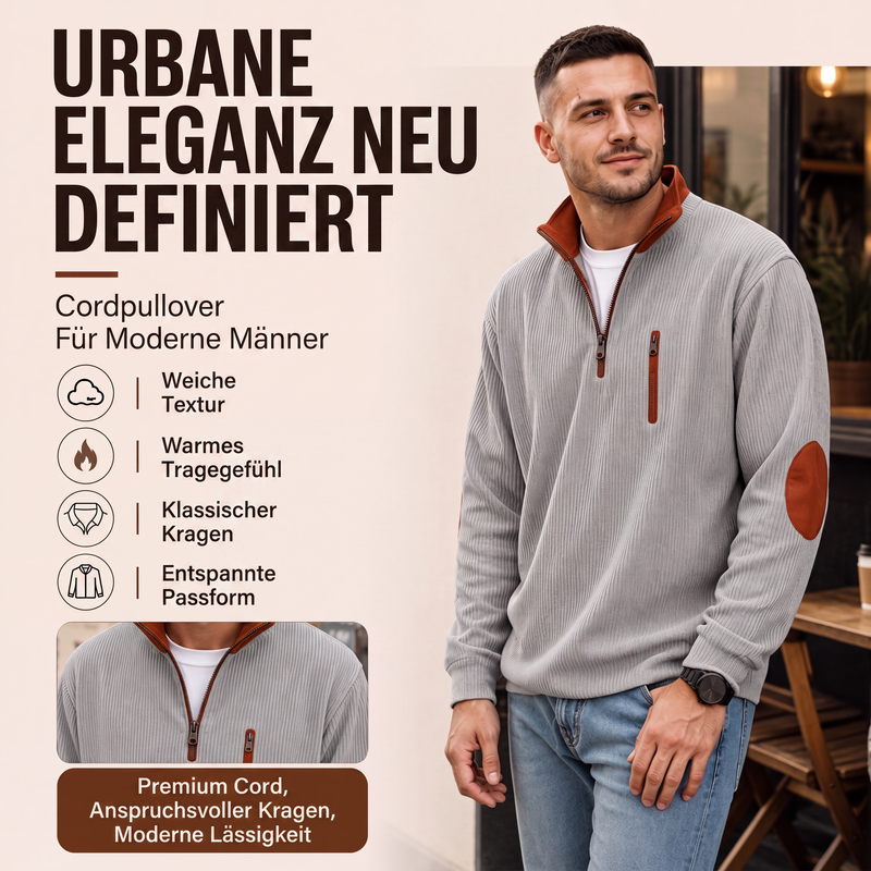 📊 +200.000 ventes – merci avec une remise de -50% ! Herren-Sweatshirt mit Farbblockmuster aus Cord und Halb-Reißverschluss