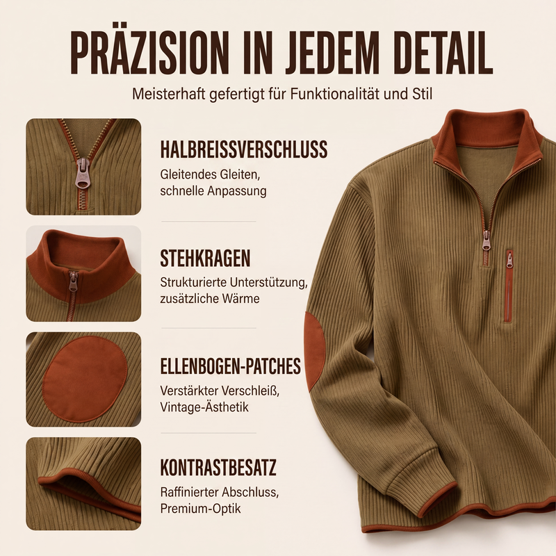 📊 +200.000 ventes – merci avec une remise de -50% ! Herren-Sweatshirt mit Farbblockmuster aus Cord und Halb-Reißverschluss