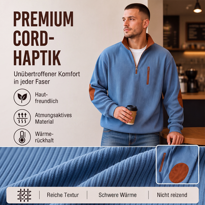 📊 +200.000 ventes – merci avec une remise de -50% ! Herren-Sweatshirt mit Farbblockmuster aus Cord und Halb-Reißverschluss