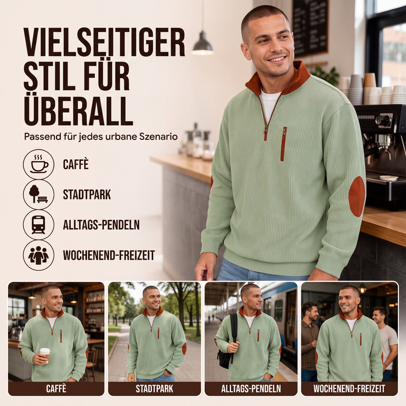 📊 +200.000 ventes – merci avec une remise de -50% ! Herren-Sweatshirt mit Farbblockmuster aus Cord und Halb-Reißverschluss