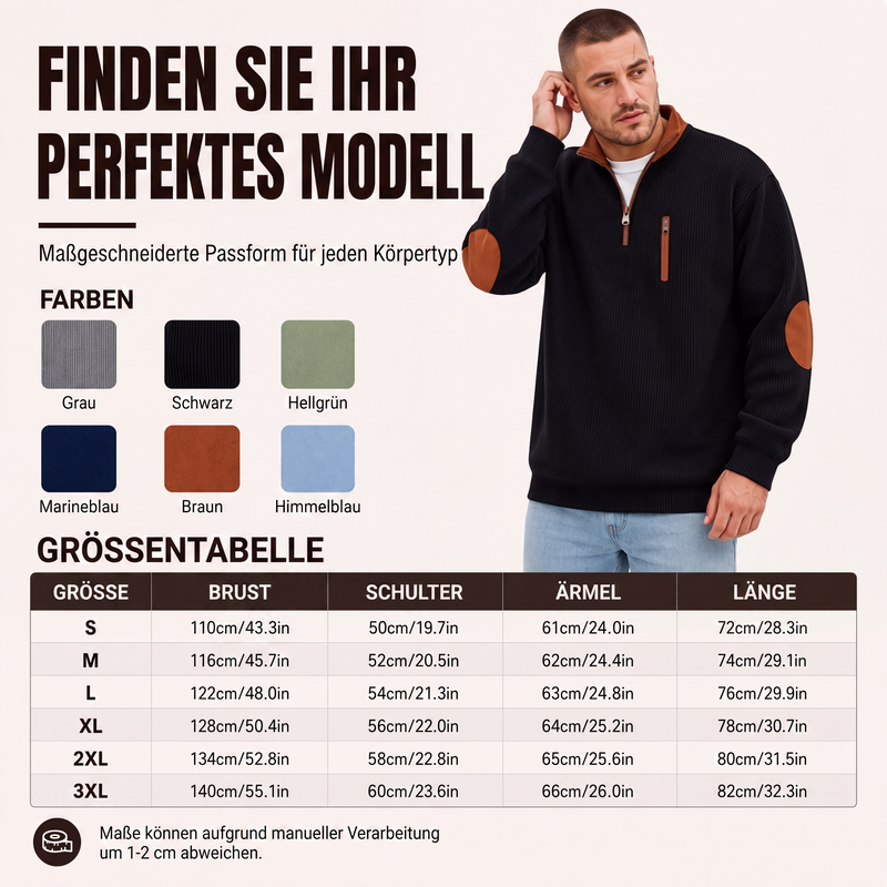 📊 +200.000 ventes – merci avec une remise de -50% ! Herren-Sweatshirt mit Farbblockmuster aus Cord und Halb-Reißverschluss