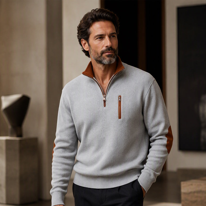 📊 +200.000 ventes – merci avec une remise de -50% ! Herren-Sweatshirt mit Farbblockmuster aus Cord und Halb-Reißverschluss