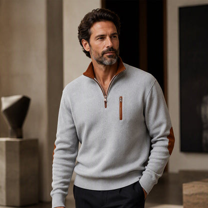 📊 +200.000 ventes – merci avec une remise de -50% ! Herren-Sweatshirt mit Farbblockmuster aus Cord und Halb-Reißverschluss