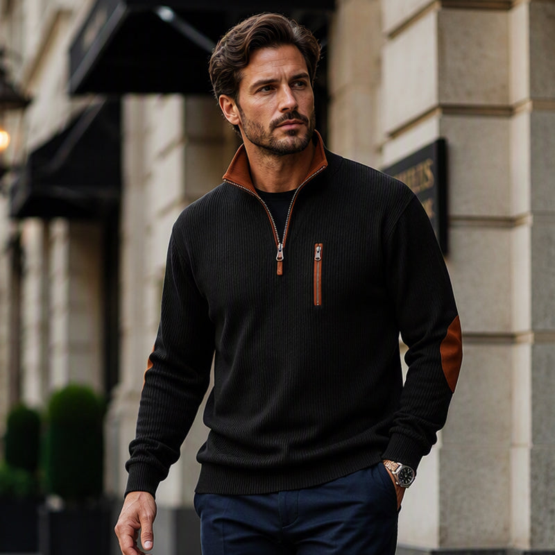 📊 +200.000 ventes – merci avec une remise de -50% ! Herren-Sweatshirt mit Farbblockmuster aus Cord und Halb-Reißverschluss