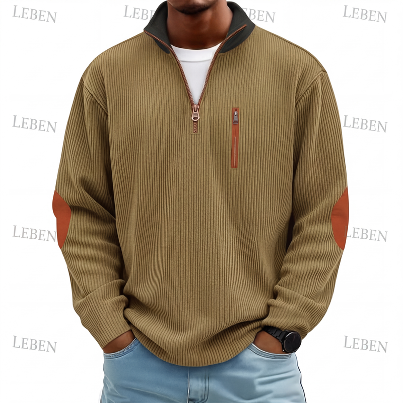 📊 +200.000 ventes – merci avec une remise de -50% ! Herren-Sweatshirt mit Farbblockmuster aus Cord und Halb-Reißverschluss