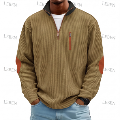 📊 +200.000 ventes – merci avec une remise de -50% ! Herren-Sweatshirt mit Farbblockmuster aus Cord und Halb-Reißverschluss