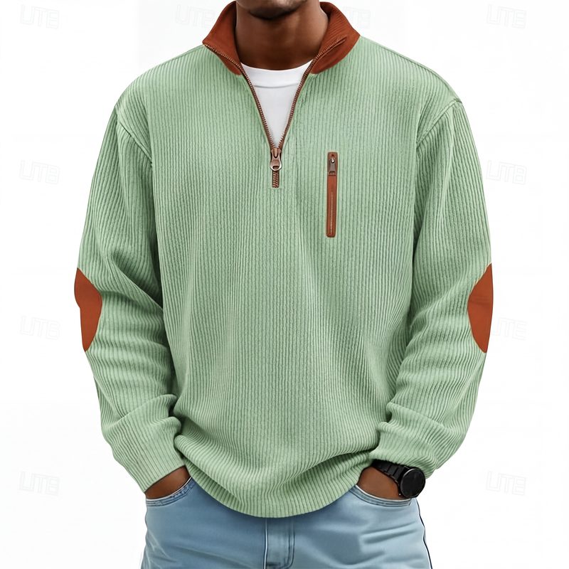 📊 +200.000 ventes – merci avec une remise de -50% ! Herren-Sweatshirt mit Farbblockmuster aus Cord und Halb-Reißverschluss