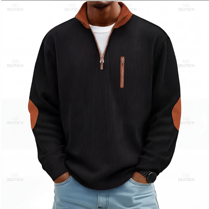 📊 +200.000 ventes – merci avec une remise de -50% ! Herren-Sweatshirt mit Farbblockmuster aus Cord und Halb-Reißverschluss