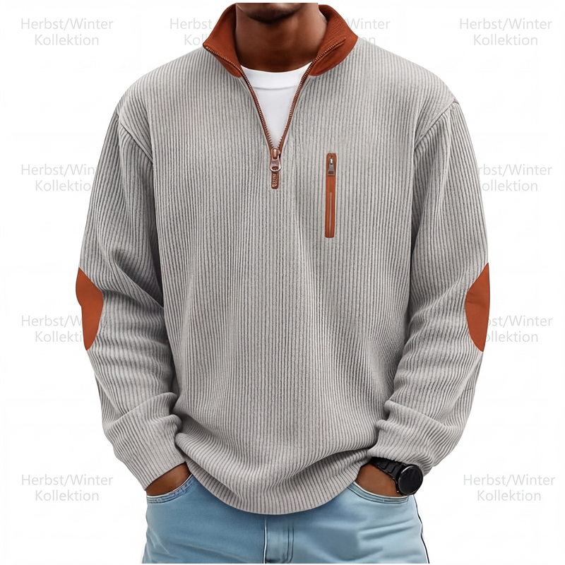 📊 +200.000 ventes – merci avec une remise de -50% ! Herren-Sweatshirt mit Farbblockmuster aus Cord und Halb-Reißverschluss