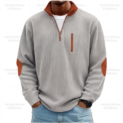 📊 +200.000 ventes – merci avec une remise de -50% ! Herren-Sweatshirt mit Farbblockmuster aus Cord und Halb-Reißverschluss