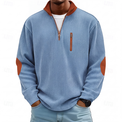 📊 +200.000 ventes – merci avec une remise de -50% ! Herren-Sweatshirt mit Farbblockmuster aus Cord und Halb-Reißverschluss