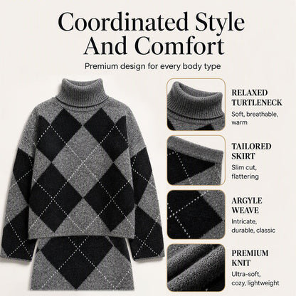 📢📢50% Rabatt!!! 🎉✨ Damen-Set aus argyle Strickpullover & Rock