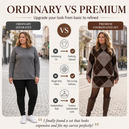 📢📢50% Rabatt!!! 🎉✨ Damen-Set aus argyle Strickpullover & Rock