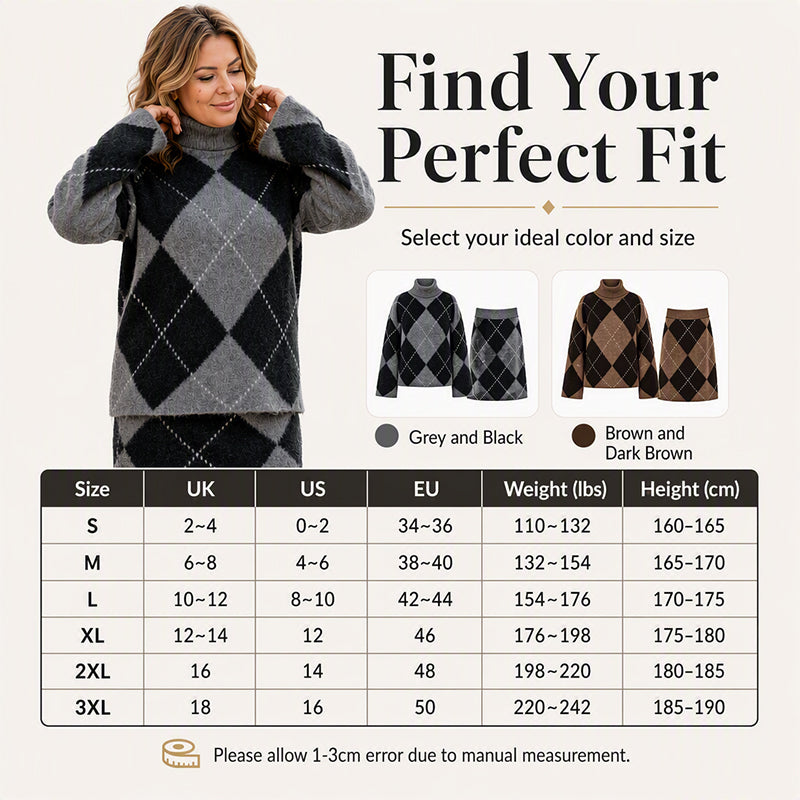 📢📢50% Rabatt!!! 🎉✨ Damen-Set aus argyle Strickpullover & Rock