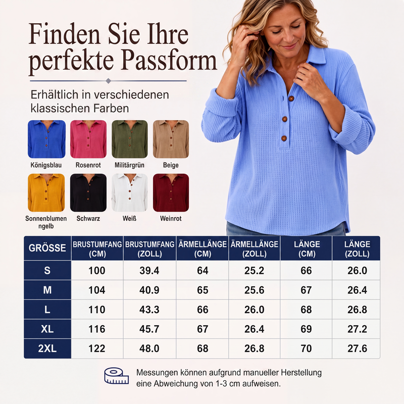 📢📢50%Rabatt!!!🎉✨Langarm-Henley-Shirt aus Waffelstrick für Damen