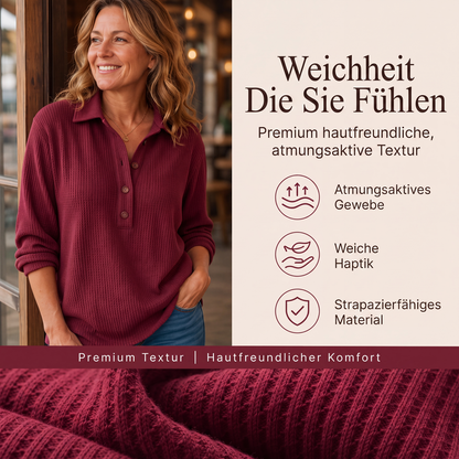 📢📢50%Rabatt!!!🎉✨Langarm-Henley-Shirt aus Waffelstrick für Damen