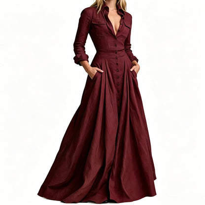 📢📢50%Rabatt!!!🎉✨Maxikleid mit Revers und Knopfleiste für Damen