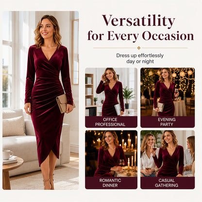 📢📢50% Rabatt!!! 🎉✨ Damen Samtkleid mit V-Ausschnitt & Raffung – Edler Samt, figurbetonter Schnitt und raffinierte Raffung – perfekt für einen glamourösen Look im Alltag & zu besonderen Anlässen. Jetzt -50%!