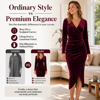 📢📢50% Rabatt!!! 🎉✨ Damen Samtkleid mit V-Ausschnitt & Raffung – Edler Samt, figurbetonter Schnitt und raffinierte Raffung – perfekt für einen glamourösen Look im Alltag & zu besonderen Anlässen. Jetzt -50%!
