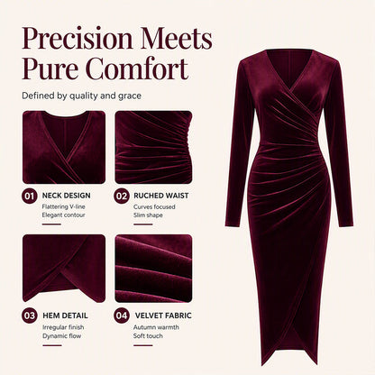 📢📢50% Rabatt!!! 🎉✨ Damen Samtkleid mit V-Ausschnitt & Raffung – Edler Samt, figurbetonter Schnitt und raffinierte Raffung – perfekt für einen glamourösen Look im Alltag & zu besonderen Anlässen. Jetzt -50%!