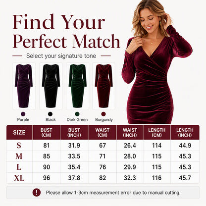 📢📢50% Rabatt!!! 🎉✨ Damen Samtkleid mit V-Ausschnitt & Raffung – Edler Samt, figurbetonter Schnitt und raffinierte Raffung – perfekt für einen glamourösen Look im Alltag & zu besonderen Anlässen. Jetzt -50%!