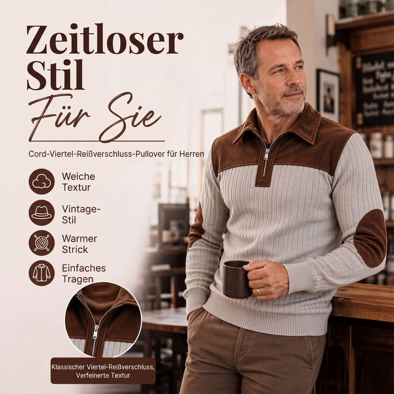 📢📢50% Rabatt!!! 🎉✨ Herren-Strickpullover aus Cord mit Quarter-Zip
