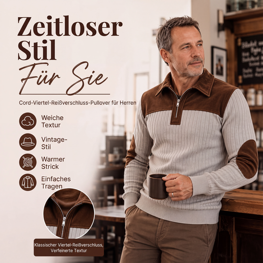 📢📢50% Rabatt!!! 🎉✨ Herren-Strickpullover aus Cord mit Quarter-Zip
