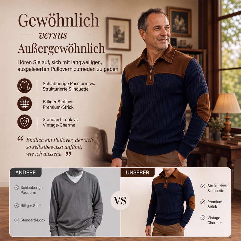 📢📢50% Rabatt!!! 🎉✨ Herren-Strickpullover aus Cord mit Quarter-Zip