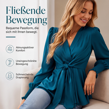 📢📢50% Rabatt!!! 🎉✨ Elegante Damenbluse mit V-Ausschnitt & Taillenbindung