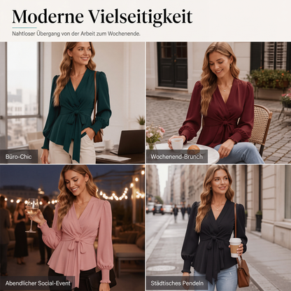📢📢50% Rabatt!!! 🎉✨ Elegante Damenbluse mit V-Ausschnitt & Taillenbindung