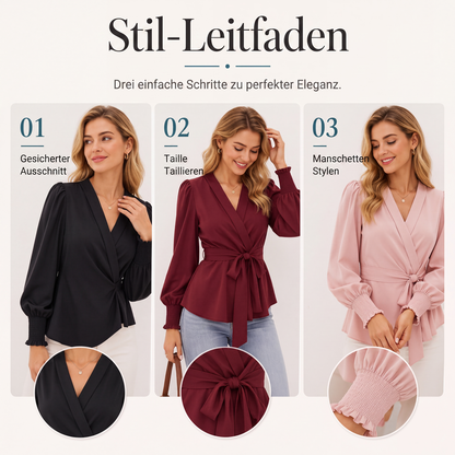 📢📢50% Rabatt!!! 🎉✨ Elegante Damenbluse mit V-Ausschnitt & Taillenbindung