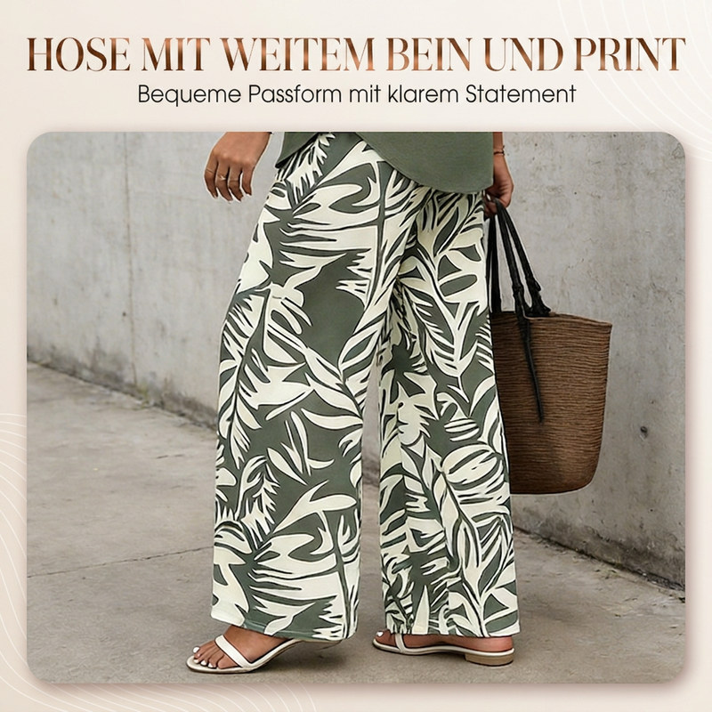 📢📢50% Rabatt!!! 🎉✨ Damen-Set aus V-Ausschnitt-Bluse & bedruckter Weithose