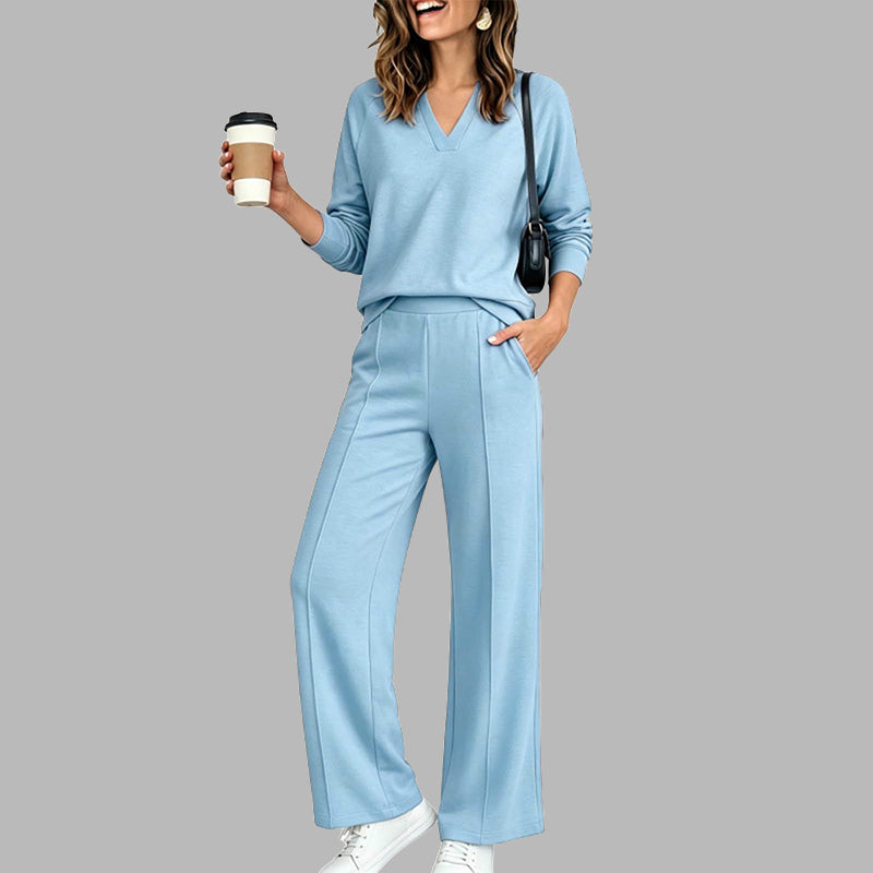 👚🌸 Bestseller – Legeres V-Ausschnitt-Oberteil & Weithosen für Damen