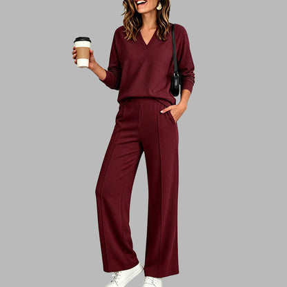 👚🌸 Bestseller – Legeres V-Ausschnitt-Oberteil & Weithosen für Damen