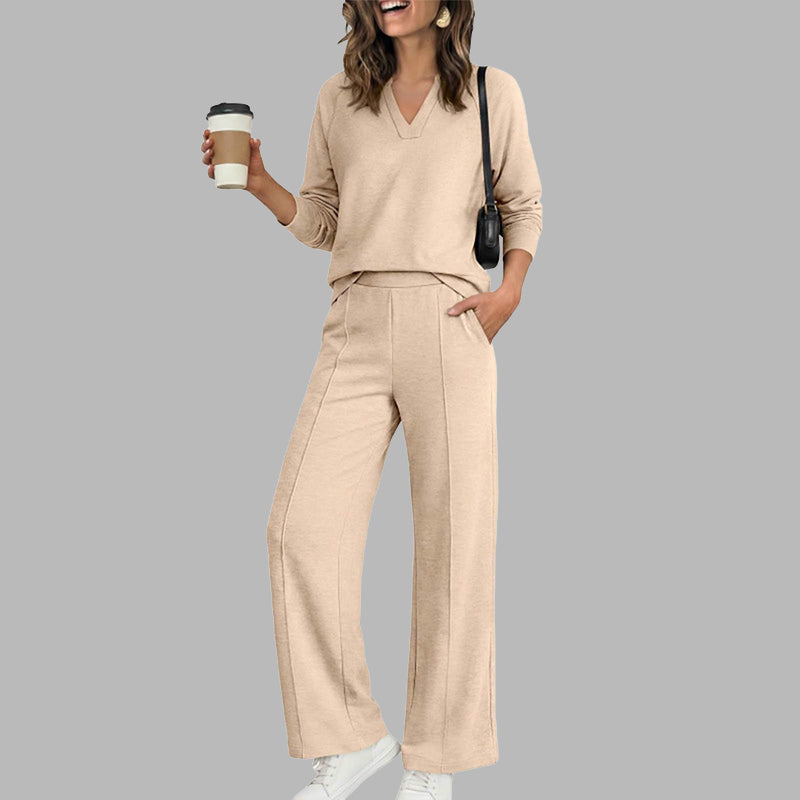 👚🌸 Bestseller – Legeres V-Ausschnitt-Oberteil & Weithosen für Damen