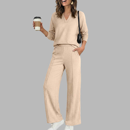 👚🌸 Bestseller – Legeres V-Ausschnitt-Oberteil & Weithosen für Damen