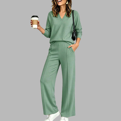 👚🌸 Bestseller – Legeres V-Ausschnitt-Oberteil & Weithosen für Damen